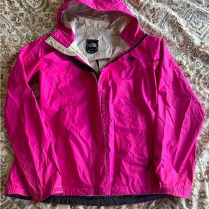 Bright pink north face rain coat